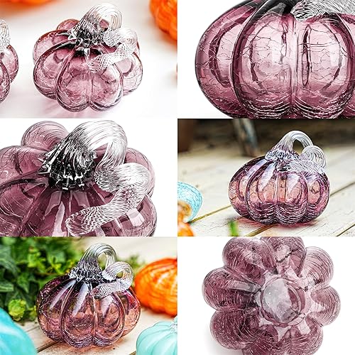 Miniatura 8 de QFkris Figuras coleccionables de calabaza agrietada de vidrio soplado a mano de 5 pulgadas, decoración de mesa de calabaza de vidrio, pisapapeles