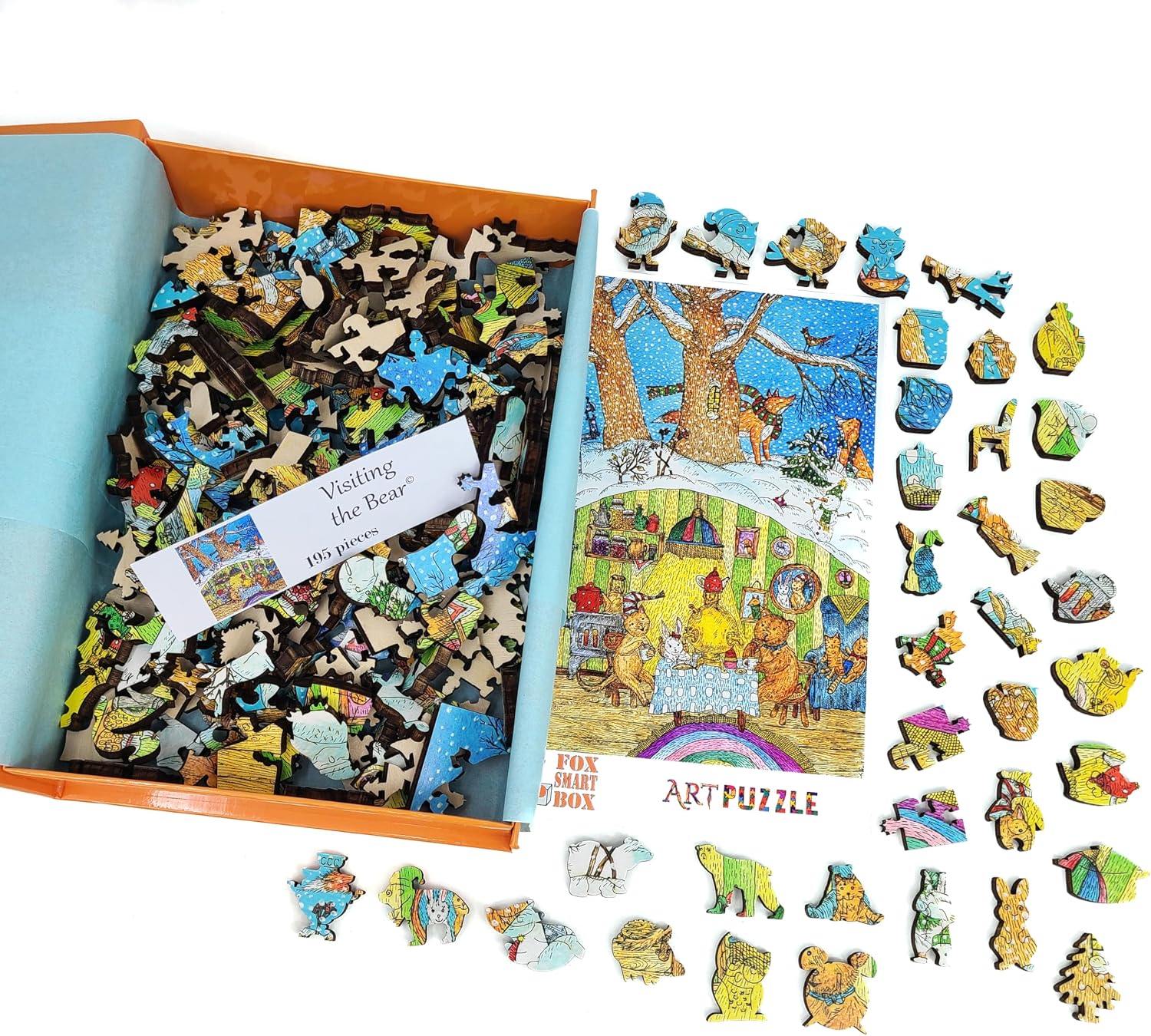 Large Format Wooden Puzzle for Adults and Seniors - Large Pieces Puzzle - Uniquely Shaped Pieces - Made in The USA by FoxSmartBox - 195 Pieces - Visiting The Bear