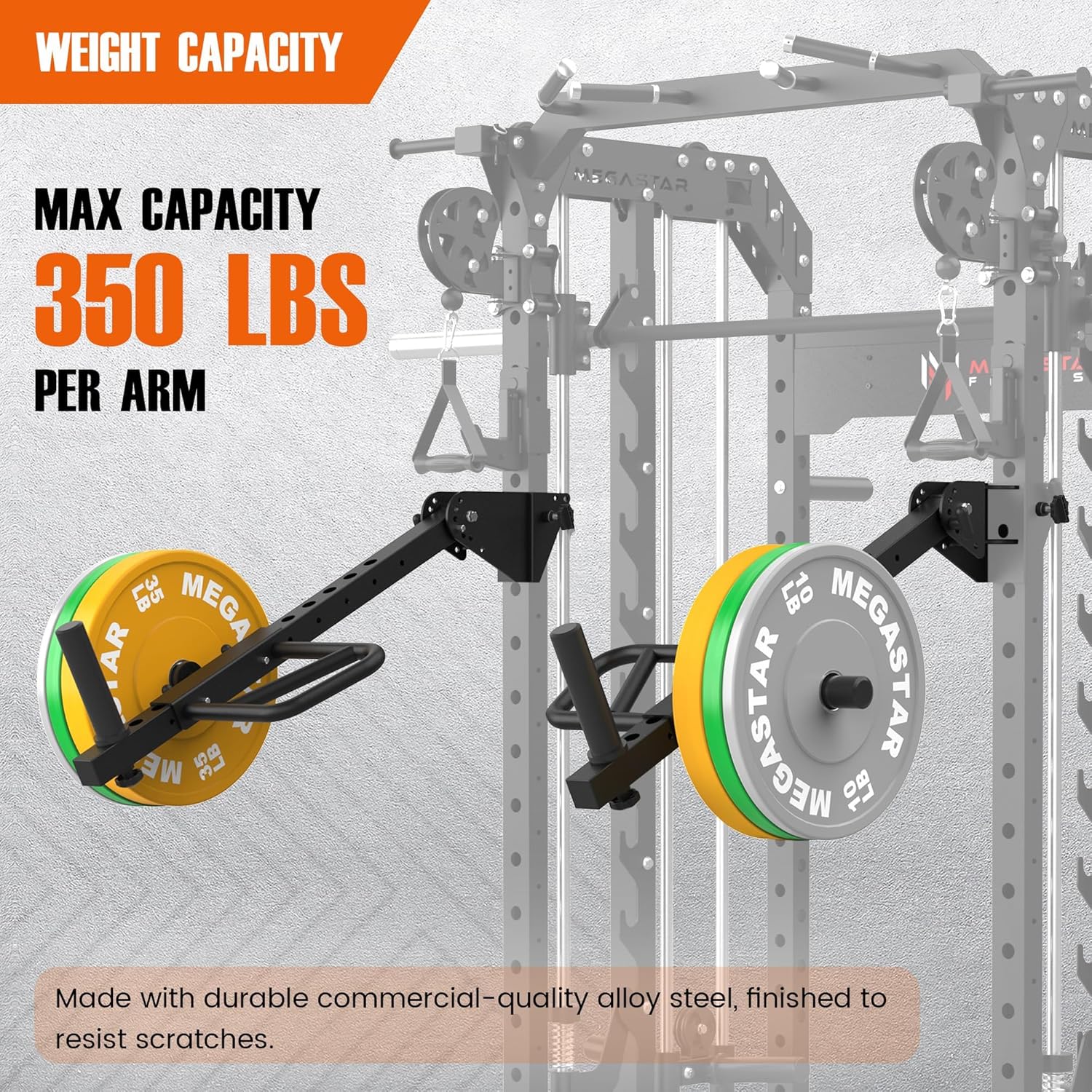 Adjustable Lever Arms, 350LB Capacity Power Rack Attachments Multi-Grip Handles for Full-Body Strength Training, Fits 1" & 2" Weight Plates and 1" Hole Design