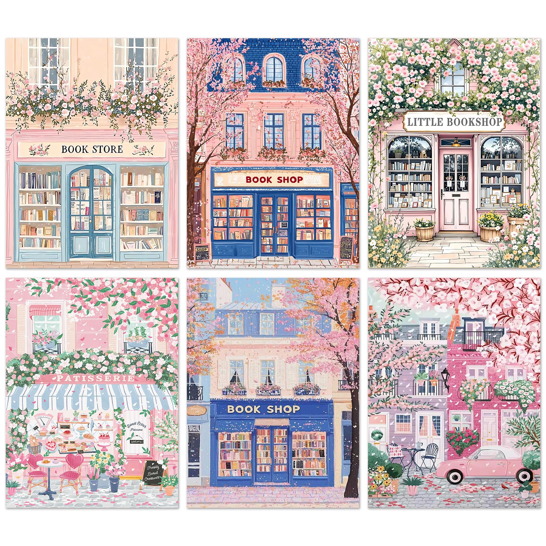 6 Pack Bookshop Paint by Numbers Kits for Adults-12x16in(30x40cm)