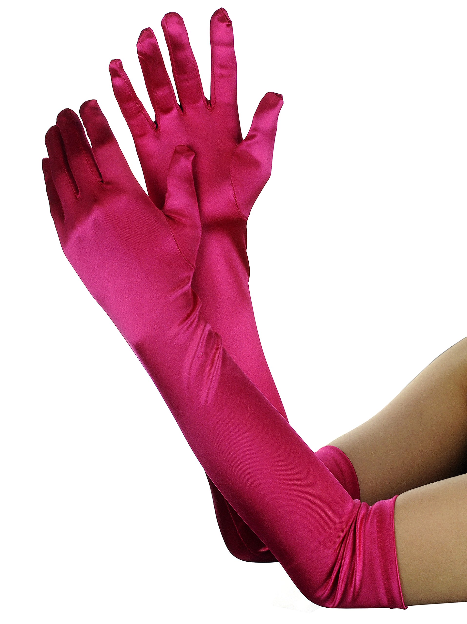 NYFASHION101 Women's Fashionable Classy Elbow Length Satin Gloves 12BL, Dark Fuchsia