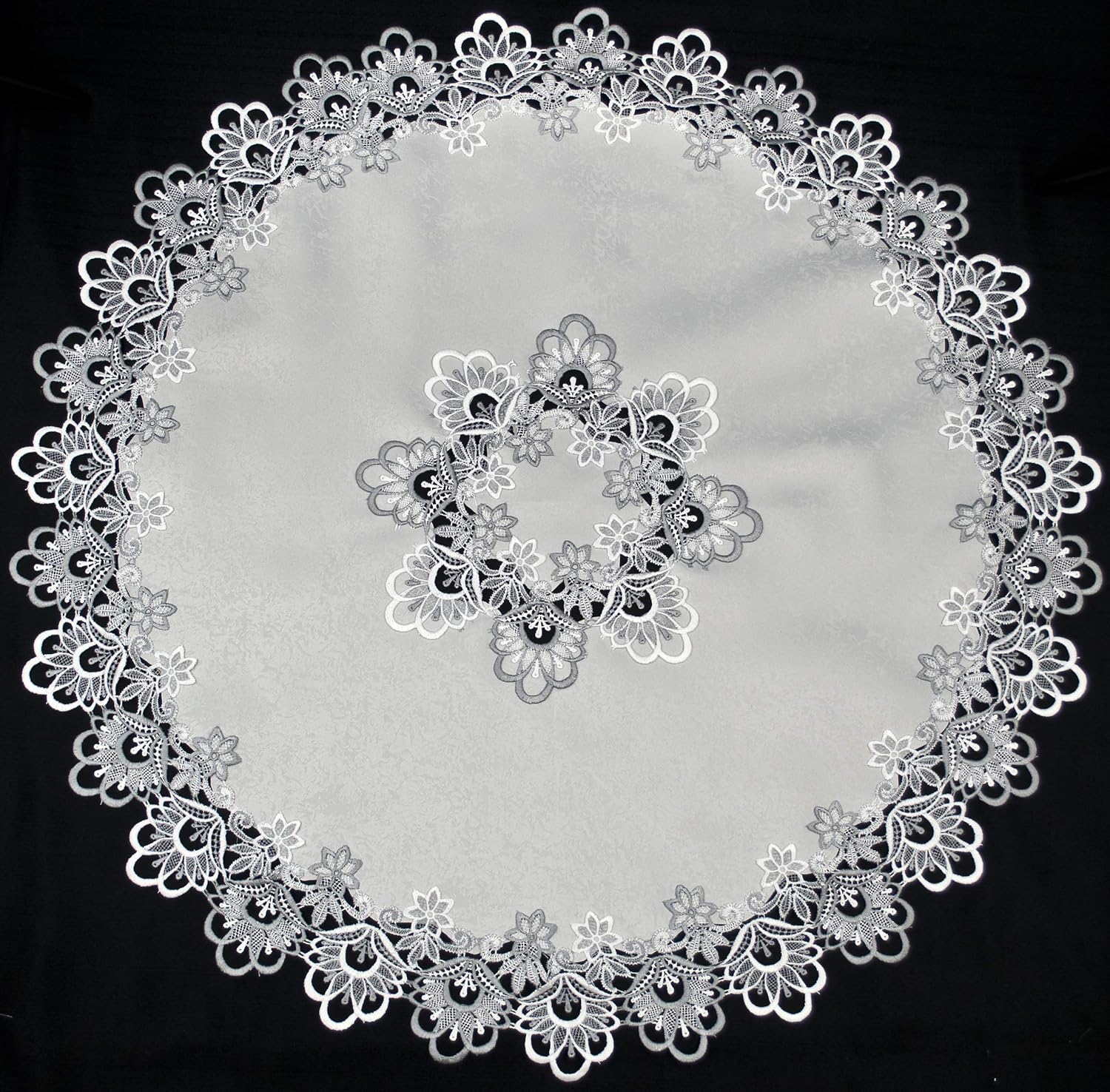 Linens, Art and Things European Silver Lace on Silver Jacquard Round Table Topper, Tablecloth (33 Inch Round)
