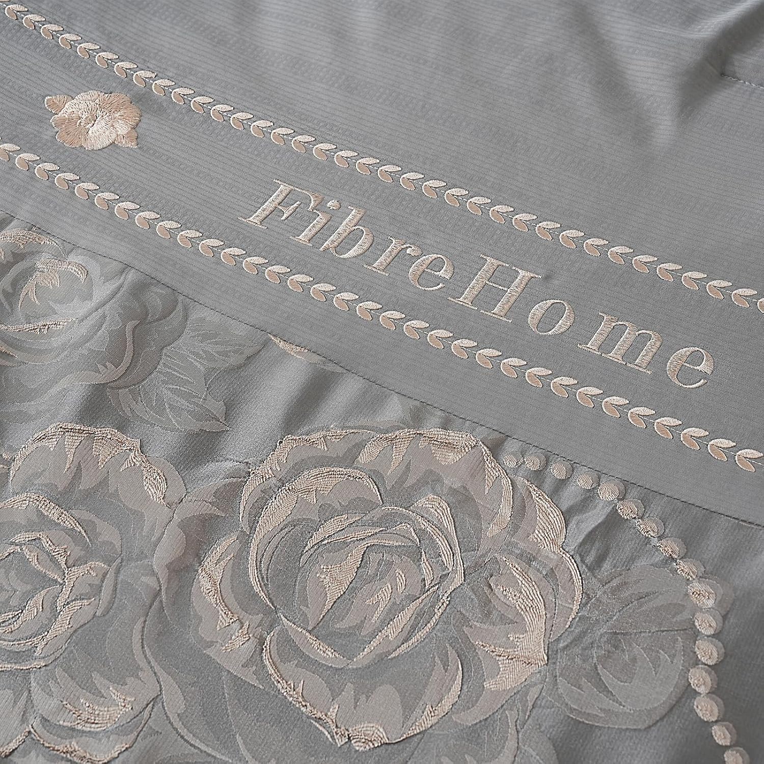 Queen Bed in a Bag 6-Pieces Jacquard Embroidery Splicing Design Comforter Set Rose Flowers Bedding Set Durable and Super Soft Microfiber Grey Comforter for All Season (fd001-Queen Grey) - Image 8
