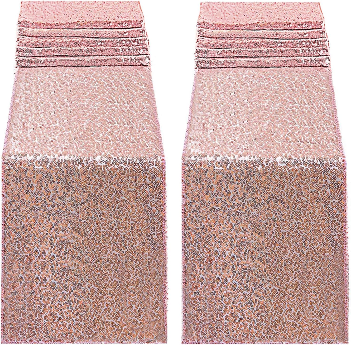 2pcs Rose Gold Sequin Table Runners,12 X 108 Inch Glitter Rose Gold Table Runner for Wedding Birthday Bachelorette Baby Shower Party Supplies