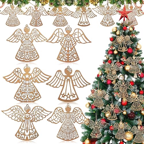 Halloscume 36 Pcs Wooden Angel Christmas Ornaments Rustic Christmas Hanging