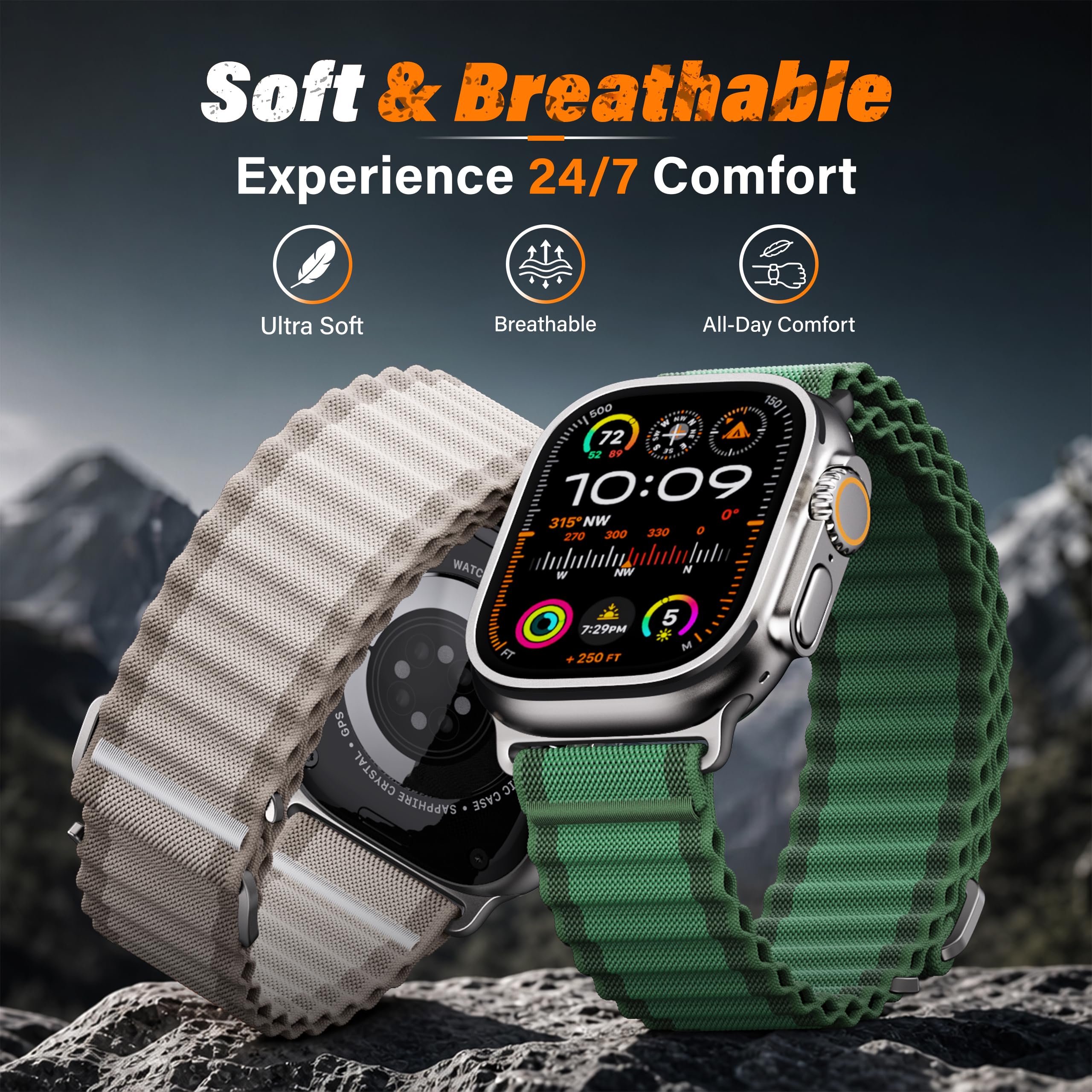 Nylonowy, sportowy pasek do zegarka iWatch Series 10, SE, 9, 8, 7, 6, 5, 4, 3, 2, 1, Ultra, 2/Ultra, do Apple Watch 40 mm, 38 mm, 39 mm, 41 mm, 42 mm, 44 mm, 45 mm, 46 mm, 49 mm, dla mężczyzn i kobiet