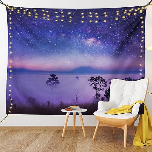 Miniatura 9 de Lunarable Tapiz espacial, noche estrellada en un parque nacional de Tailandia, imagen de paisaje de bosque místico, decoración de tela para colgar