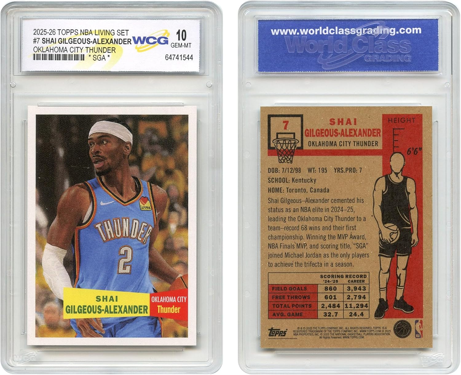 2025-26 Topps NBA Living Set SGA SHAI GILGEOUS-Alexander Oklahoma City Thunder Card #7 - Graded GEM Mint 10