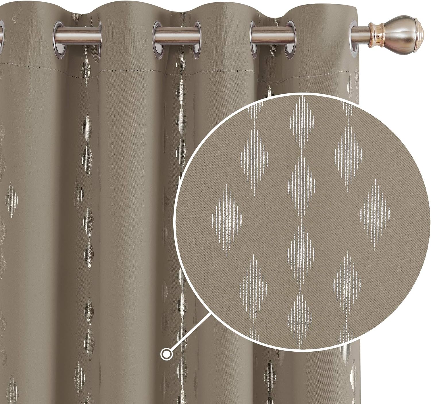 Deconovo Grommet Top Blackout Curtains, Silver Printed Rhombus Pattern Blackout Curtain Drapes for Dining Room - 52x95 Inch, Khaki, 2 Panels
