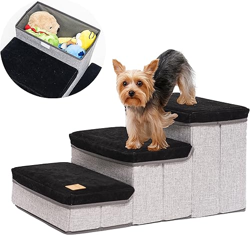 Kingwolfox Escalera para perros, escaleras para perros de 3 escalones para cama y sofá, escalones plegables para mascotas para perros pequeños y
