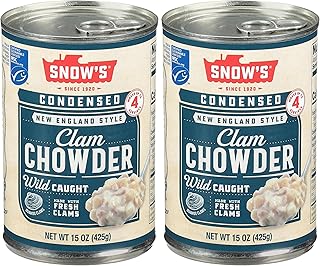 Snow's Condensed New England Clam Chowder, 15 oz Can - 4g Protein per Serving - Authentic New England Style Recipe (Pack of 2)