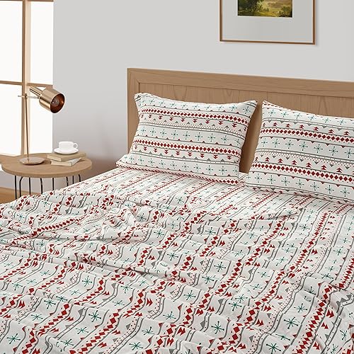 Miniatura 92 de LANE LINEN Sábanas de franela de algodón tamaño King, cepilladas para mayor suavidad, juego de sábanas ligeras tamaño King 100% algodón, sábanas