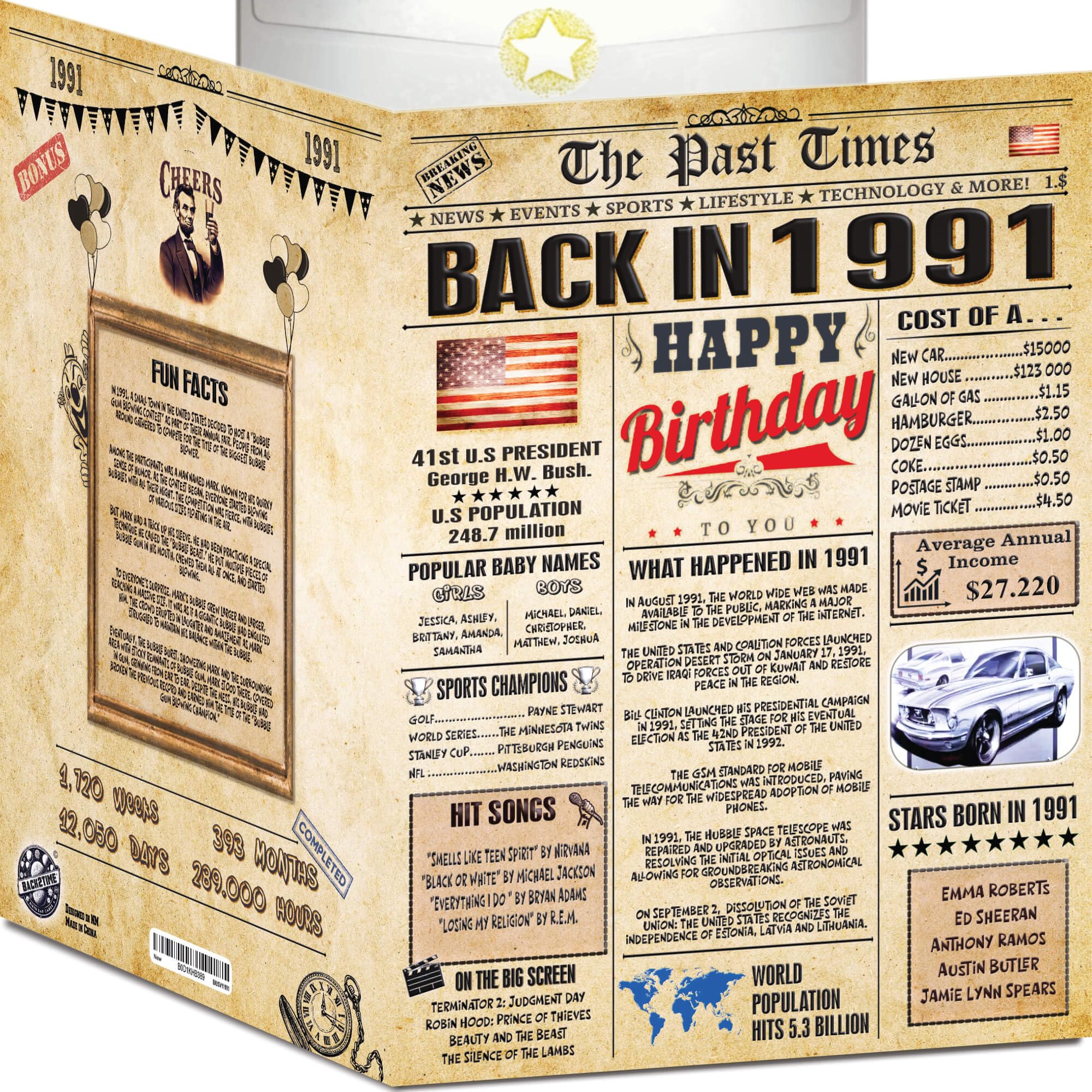 35th Birthday Card for Women Men - Back In 1991 Newspaper - 35 th Happy BIRTHDAY card - 35 birthday gift for Her Him - JUMBO size - 35th birthday