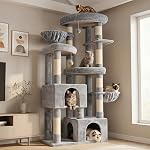 Hey-brother Arbre de chat, 67.3 Tour des inches avec 3 Lits de plate-forme, 2 Grands condos, 9 Postes de scratching sisal, 2 Hammocks et jouets, Maison à plusieurs niveaux pour plusieurs chatons intérieurs, Gris clair MPJ084W