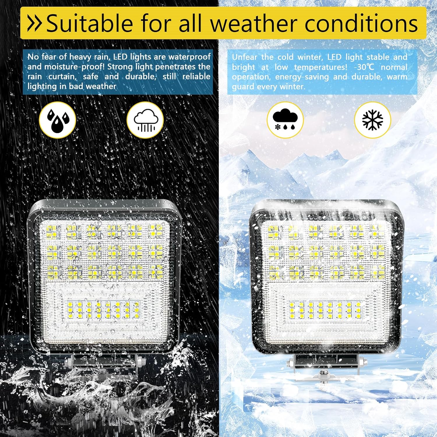 4inch LED Light Pods,126W Square LED Work Light,12V 24V Spot & Flood Off Road Lights, Led Fog Lights Truck Driving Boat Light for Tractor Pickup SUV ATV UTV (2Pack)