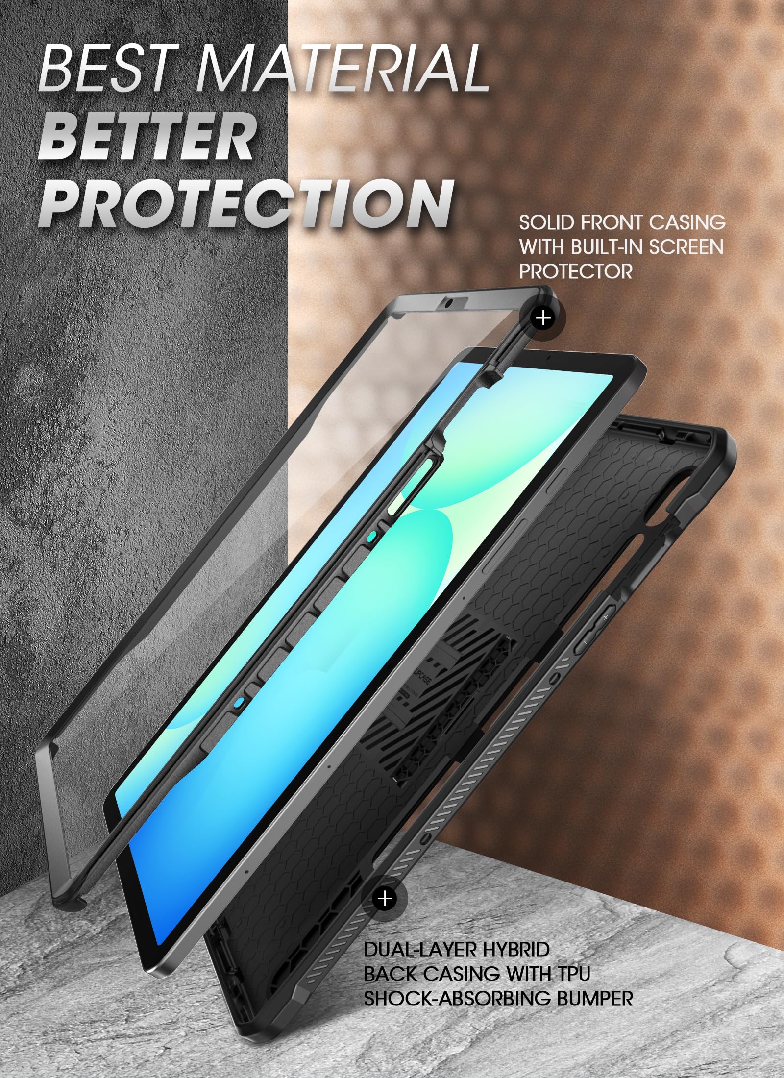 SUPCASE Funda para Samsung Galaxy Tab S10FE 10,9 Inch [UB Pro] Carcasa con Protector de Pantalla Integrado y Soporte para S Pen Resistente Case con Soporte paraTab S10FE 2025 - Negro