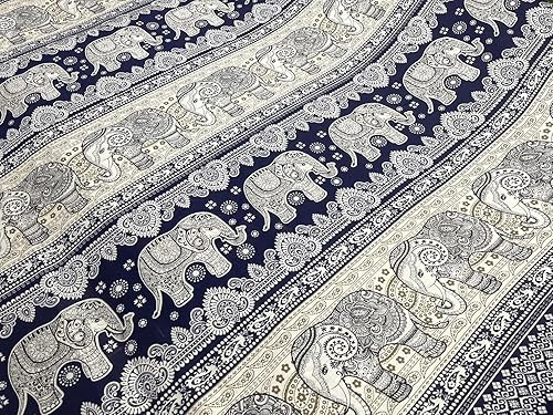 AMORNPHAN Tela de rayón con estampado animal de elefantes tribales de 44 pulgadas, 2 yardas, elefante de guerra para pantalones, bufandas, ropa y