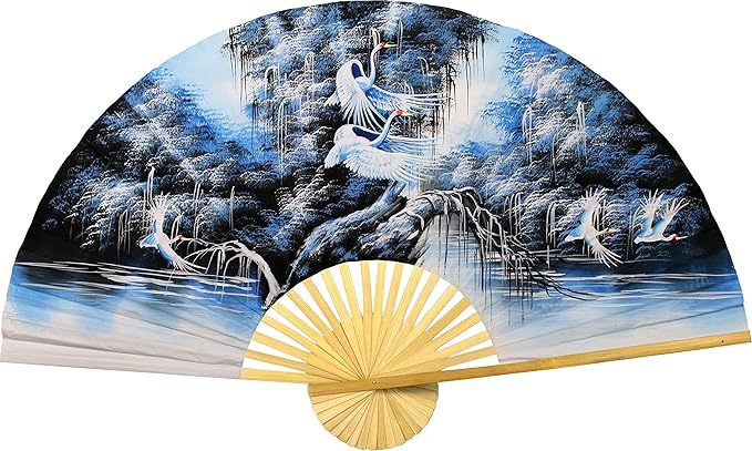 Blue Folding Wall Fan Wall Decor Art (40 inch wide)
