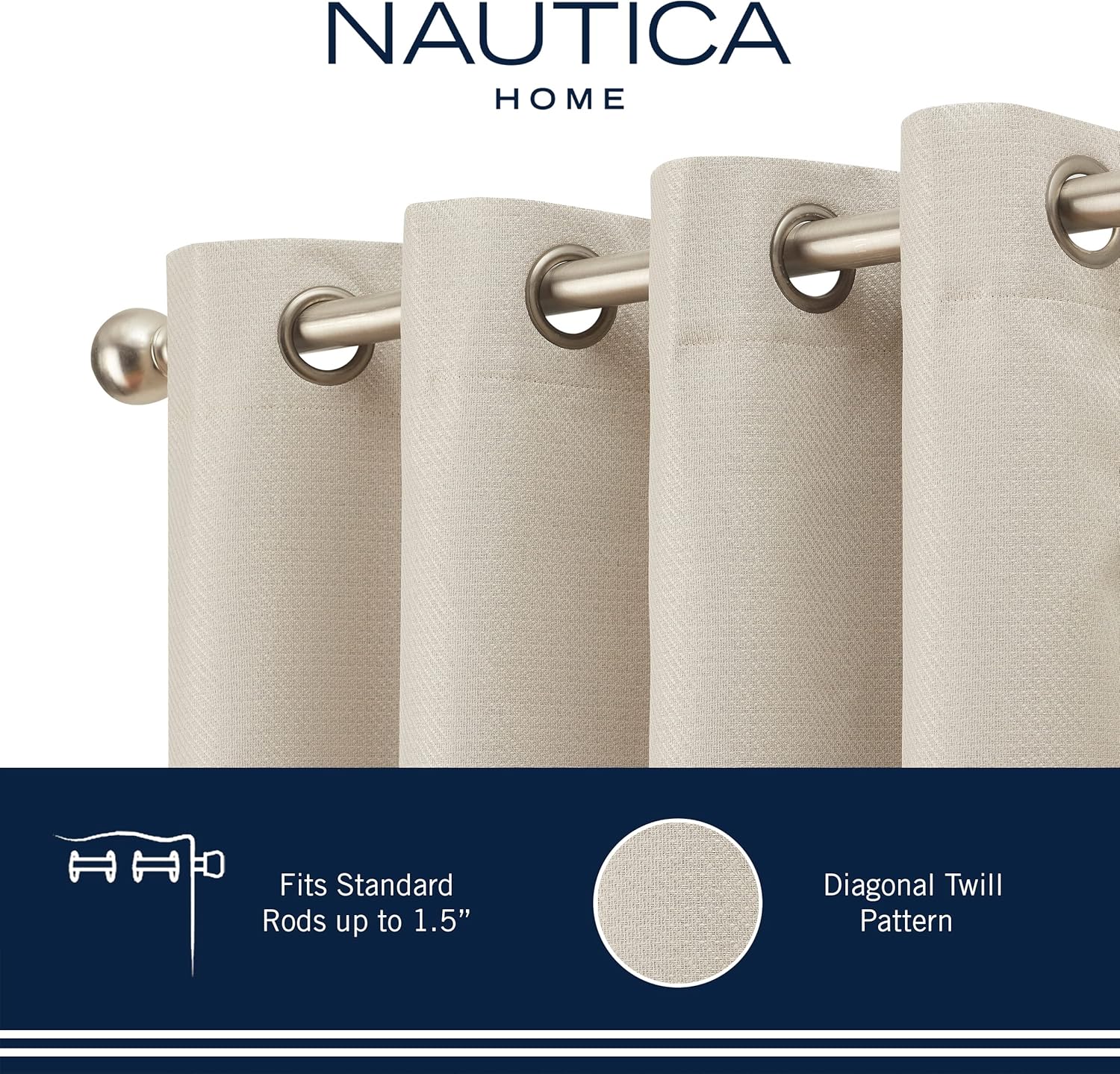 Nautica Home Blackout Curtains– Providence Ultimate Blackout Classics Curtains and Drapes | Thermal Privacy Drapes Bedroom or Living Room Curtains | Set of 2 Textured Panels | 52" x 96" | Beige