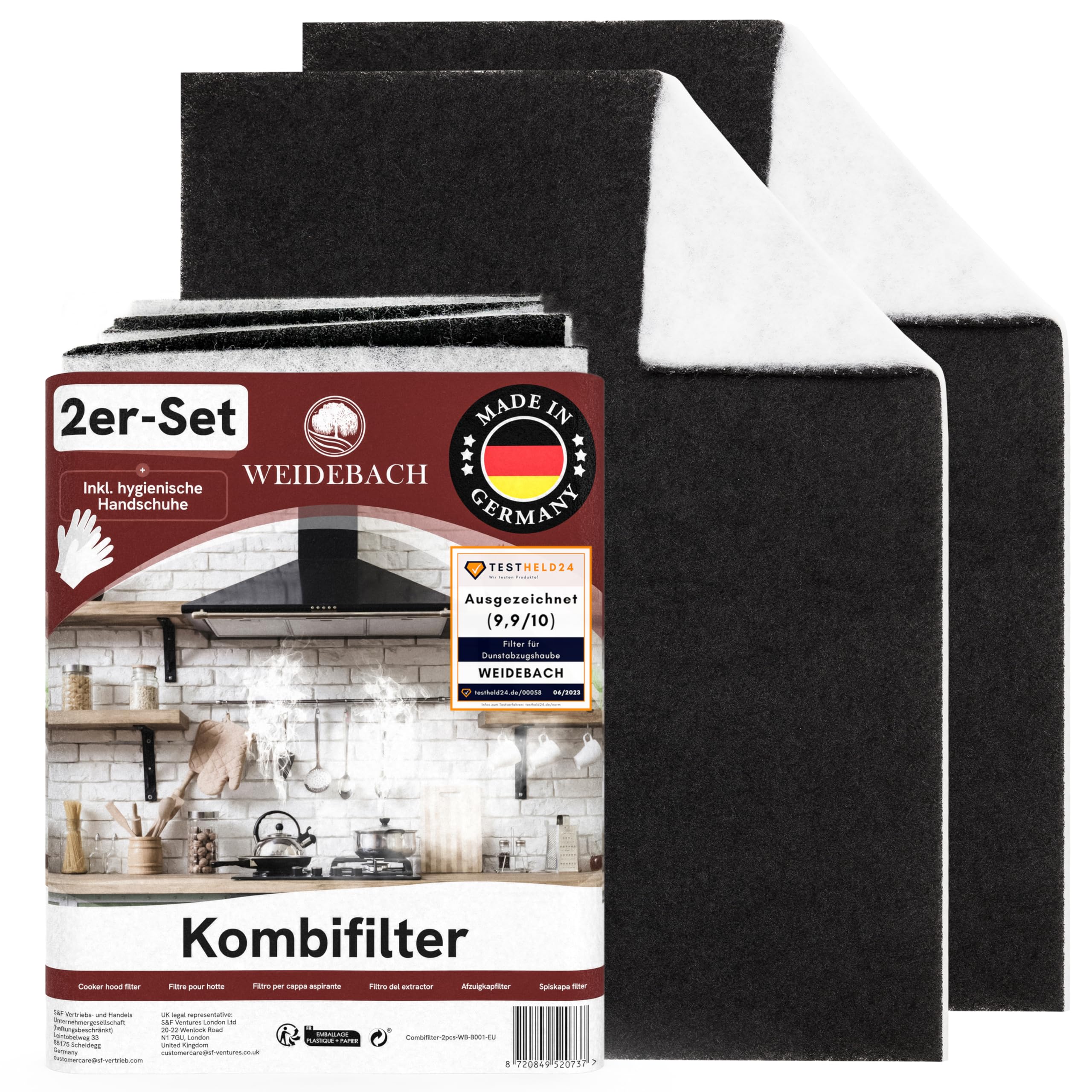 WEIDEBACH® 2x KOMBI-Filter für Dunstabzugshaube mit AKTIVKOHLE & FETTFILTER, 57x47 cm [zuschneidbar] – ca. 1,7 cm dick -, Dunstabzugshauben-Filter, Kombifilter Abzugshaube, Aktivkohlefilter Dunstabzug