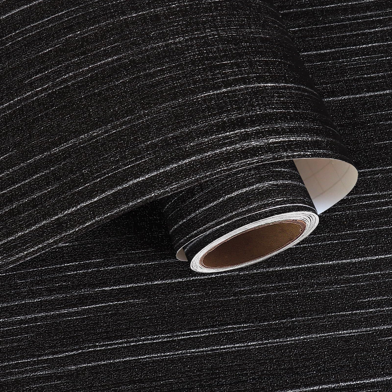 VaryPaper Black Silver Faux Grasscloth Wallpaper 40cmx200cm Textured Fabric Contact Paper Sticky Back Plastic Thick Lining Paper Black Linen Wallpaper for Living Room Bedroom Cupboards Furniture Wrap