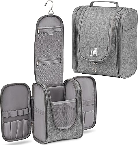 BOACAY Neceser de viaje colgante para mujeres y hombres, bolsa de maquillaje y ducha, (M) Cuarzo Gris - Interior Gris, Neceser