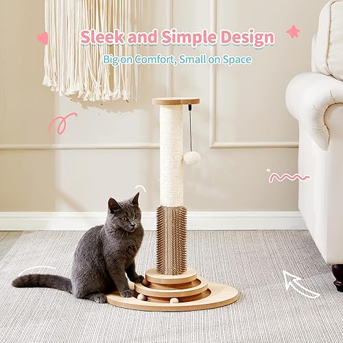 Miniatura 8 de Made4Pets - Poste rascador para gatos, poste rascador de sisal de 23 pulgadas de alto con auto peluquero para gatos, juguetes interactivos 4 en 1