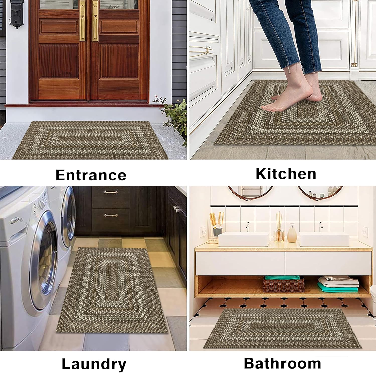HEBE Door Mat Indoor Entrance 24"x36", Thin Welcome Mats for Front Door Washable, Non Slip Rubber Backing Entry Doormat, Large Easy Jute Dirt Trapper Mat for Entryway
