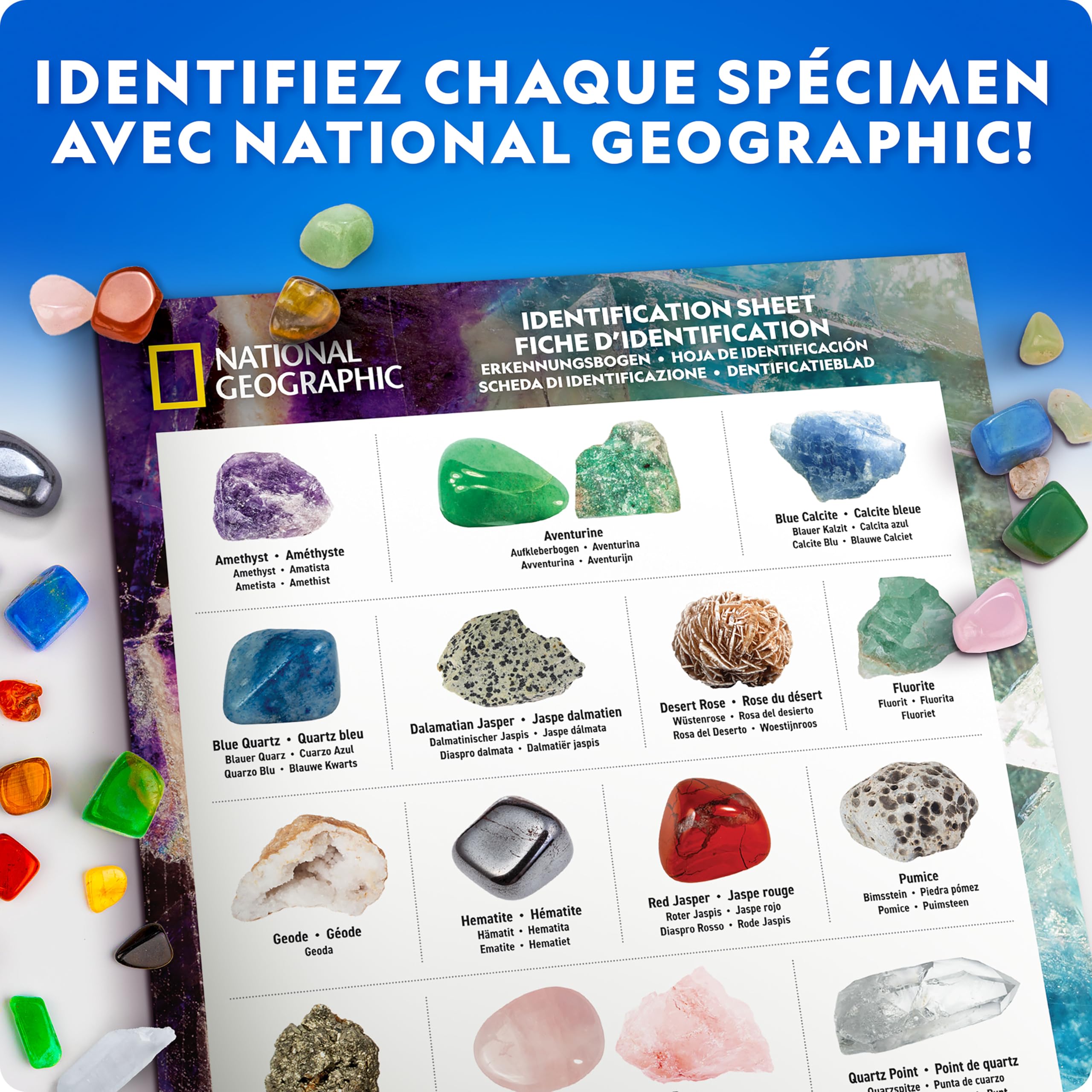 National Geographic Coffret de Collection de Roches pour Enfants – Kit Scientifique avec 300 Gemmes, Minéraux et Cristaux