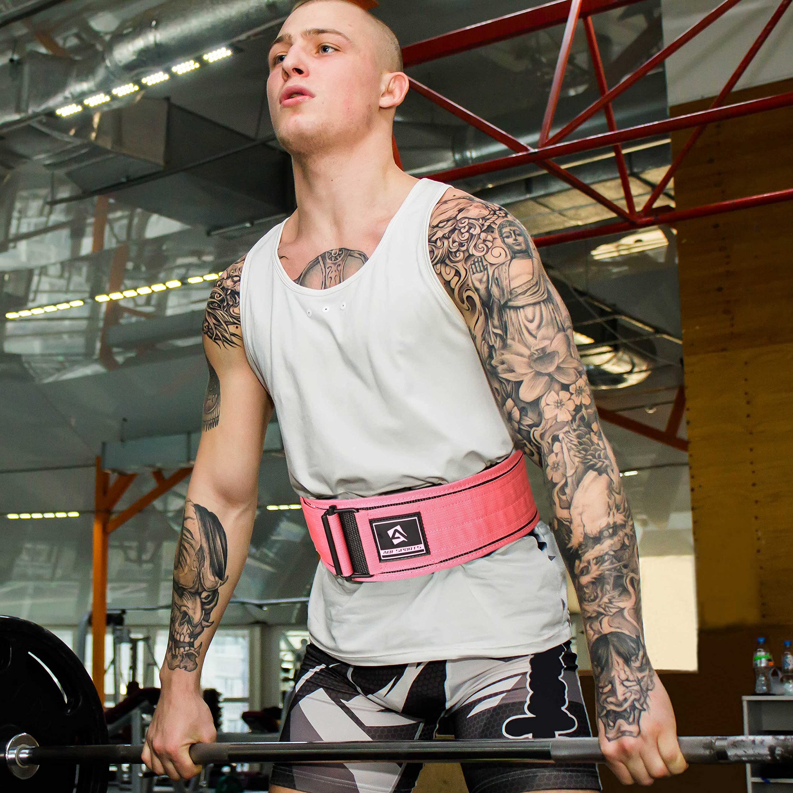 AQF Ceinture Musculation Auto-Bloquante, Nylon 4" & Support Lombaire