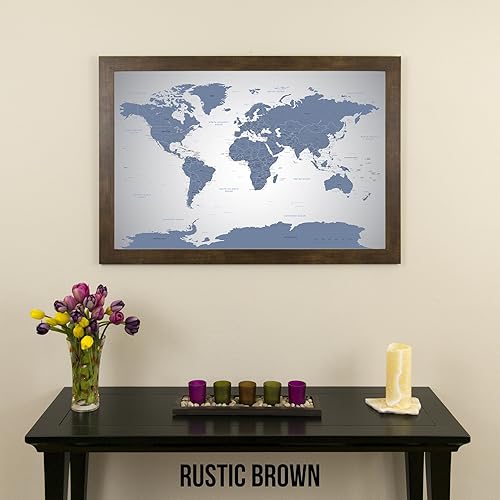 Vista 9 de Canvas - Personalized Blue Ice World Push Pin Travel Map with Black Frame 1. Cartel de lona enrollada