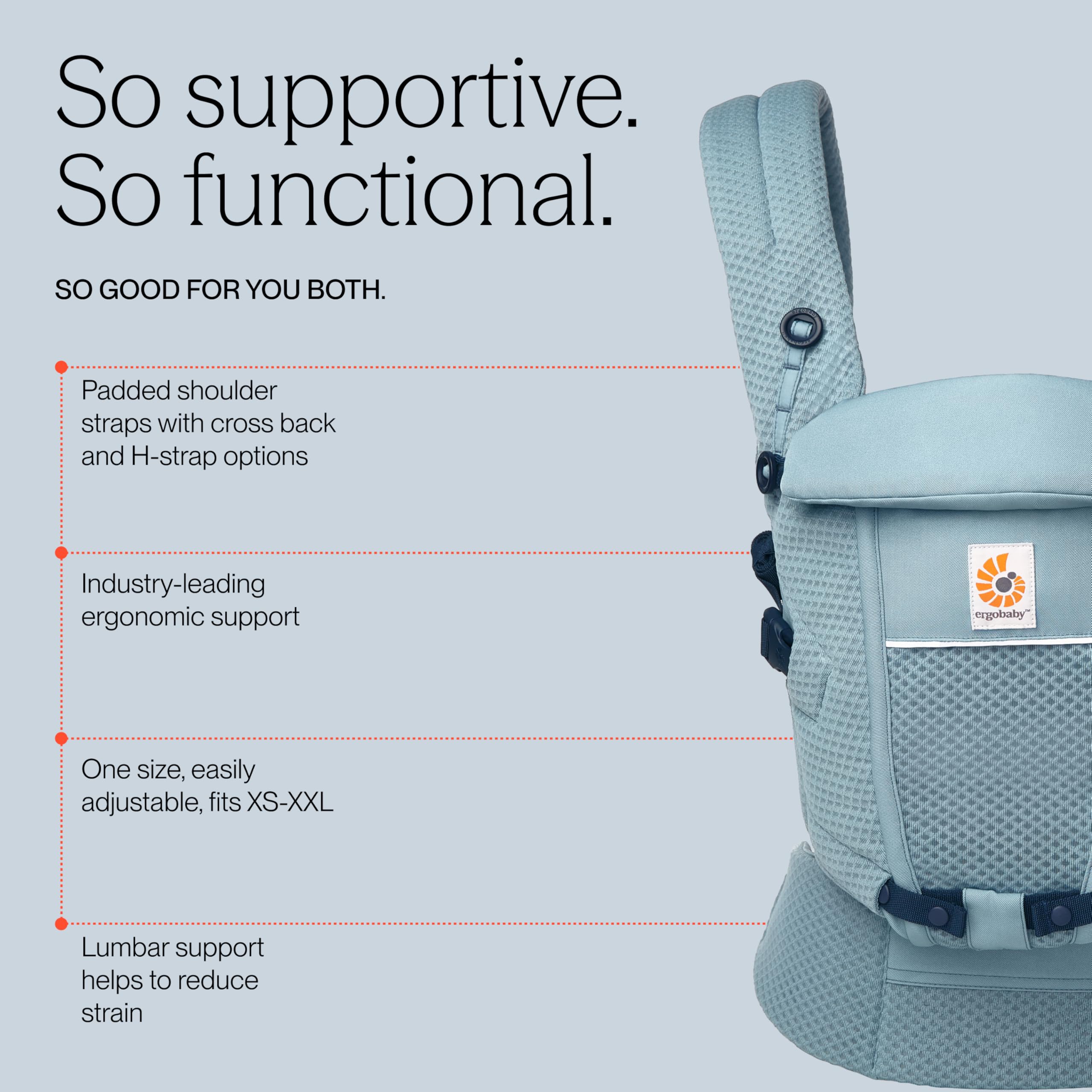 Ergobaby Mochila portabebé Adapt para recién nacidos desde el nacimiento, portabebé ergonómico de malla SoftFlex de 3 posiciones para transportar en el abdomen y en la espalda, Slate Blue - 4