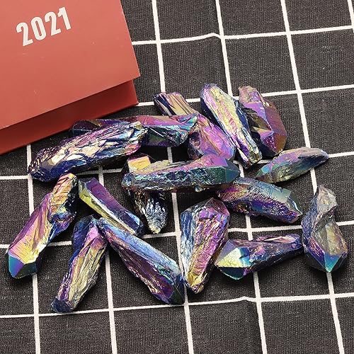 Miniatura 4 de Rockcloud Coloridos puntos de cristal de cuarzo irregular con revestimiento de titanio áspero, piedras sin perforar perlas sueltas para hacer joyas