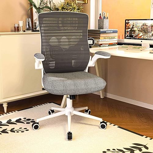 Ergonomic Office Chair for Long Hours & Lower Back Pain Relief – Memory Foam Seat Cushion, Adjustable Padded Lumbar Support, and Padded Flip-up Armrests, Ideal for Office or Study, Dark Grey