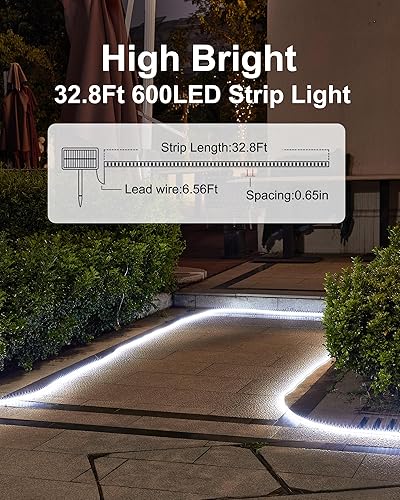 Miniatura 4 de LUHLEE Tira de luces LED solares, cuerda de luces para exteriores, 8 modos de iluminación, tira de luces impermeables IP65 para patio, terraza,