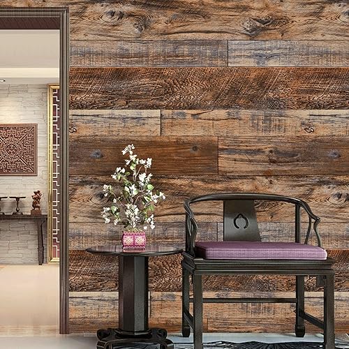 Miniatura 2 de WENMER Papel tapiz autoadhesivo de madera marrón de 23.6 x 394 pulgadas, papel tapiz autoadhesivo de tablones de madera para gabinetes, encimeras,