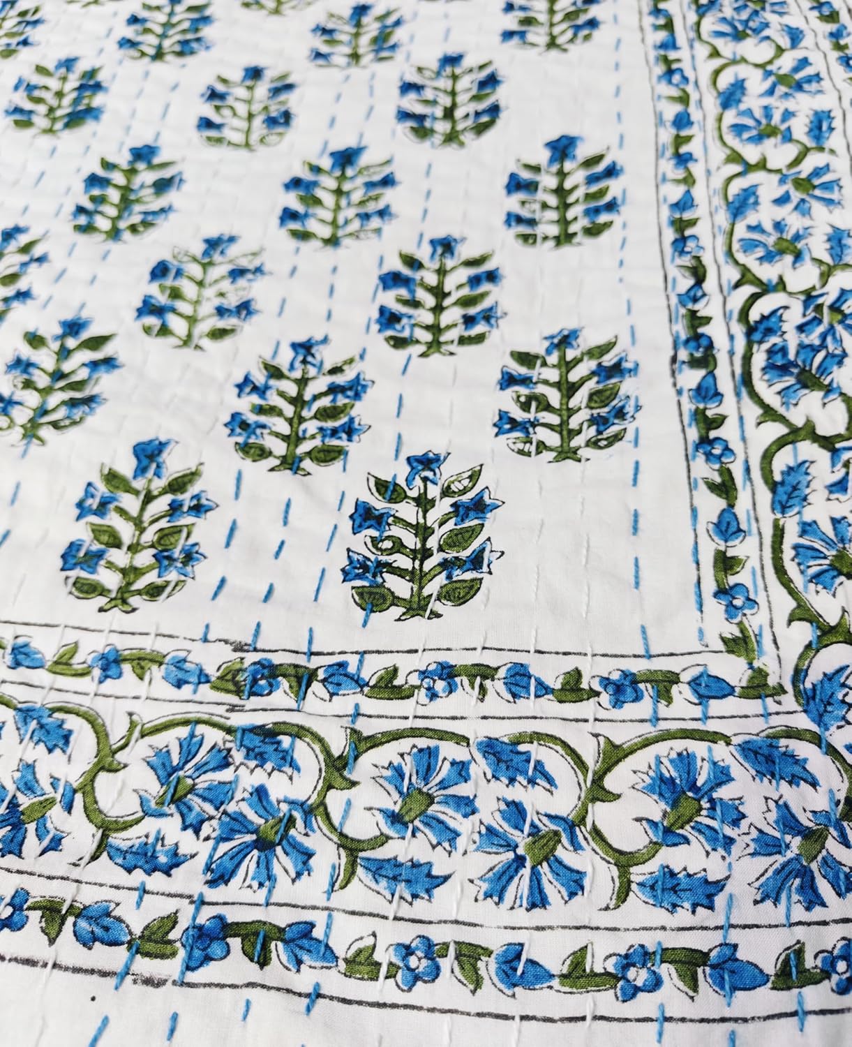 Kalap Indian Cotton Kantha Quilt Hand Block Print Twin Quilt Kantha Bedspread Blanket Indian Kantha Single Size Quilt Boho Quilt Kantha Throw Twin 90 X 60 Inch (Block Print 2)