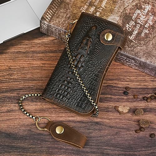 Miniatura 2 de Genuino caballo loco cuero viaje regalo moneda bolsillo tarjeta caso largo organizador cadena Rfid monedero con broche para hombres hombres 1088