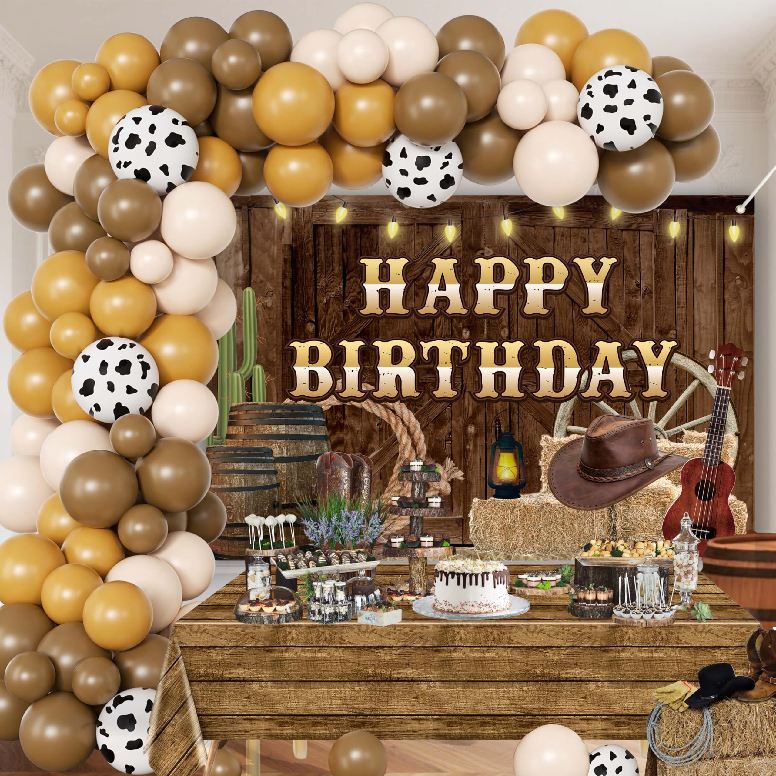 Ballons Anniversaire Thème Cowboy Cheval - Lot De 12 En Latex - Motifs Cactus, Lasso, Cowboy - Pour Fête Western Enfants