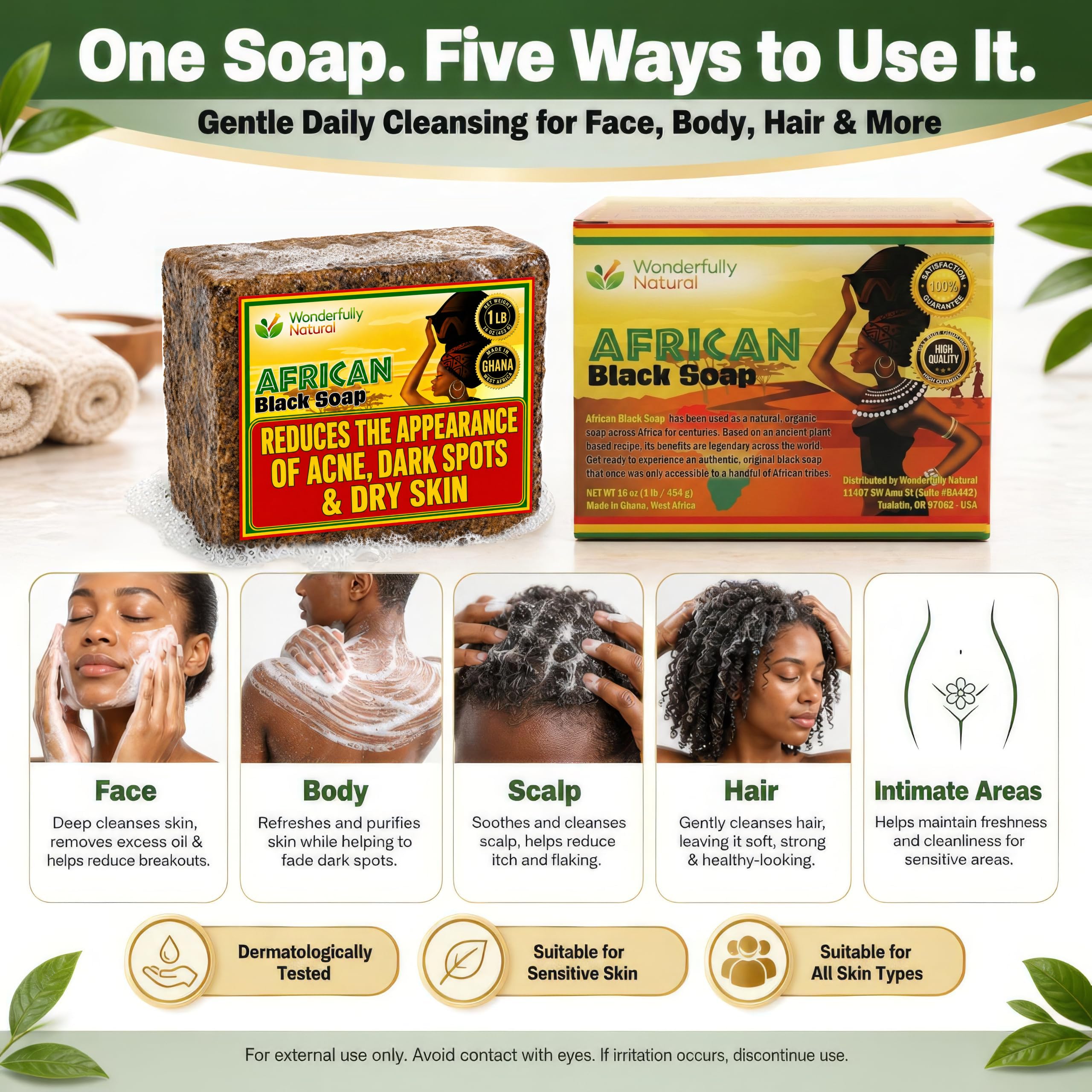 Wonderfully Natural Organic African Black Soap for Acne-Prone Skin