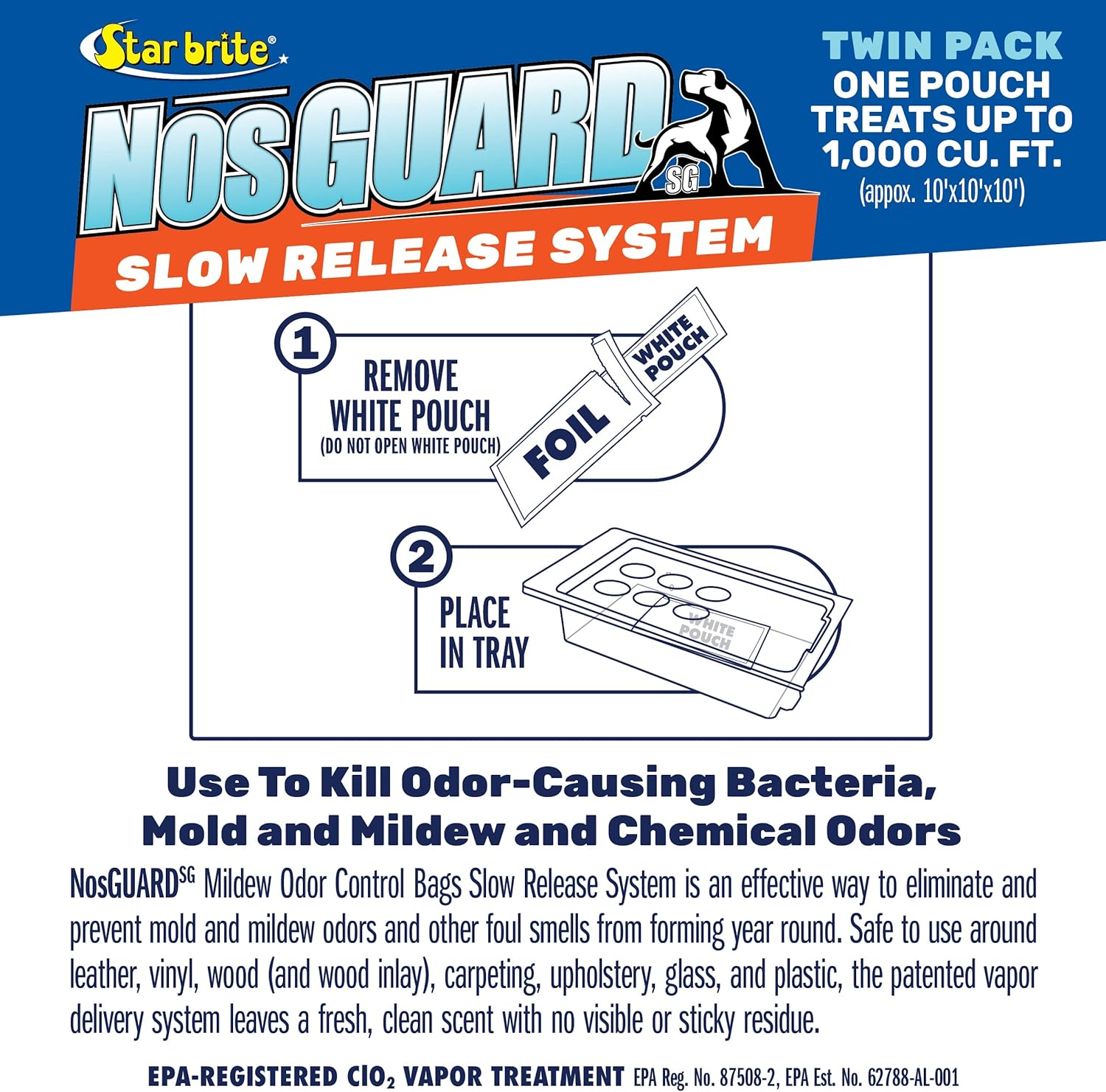 Star Brite NosGUARD SG Mildew Odor Control Bags - Slow Release - Long Term Seasonal Storage for Car, Boat, RV or Vacation Home