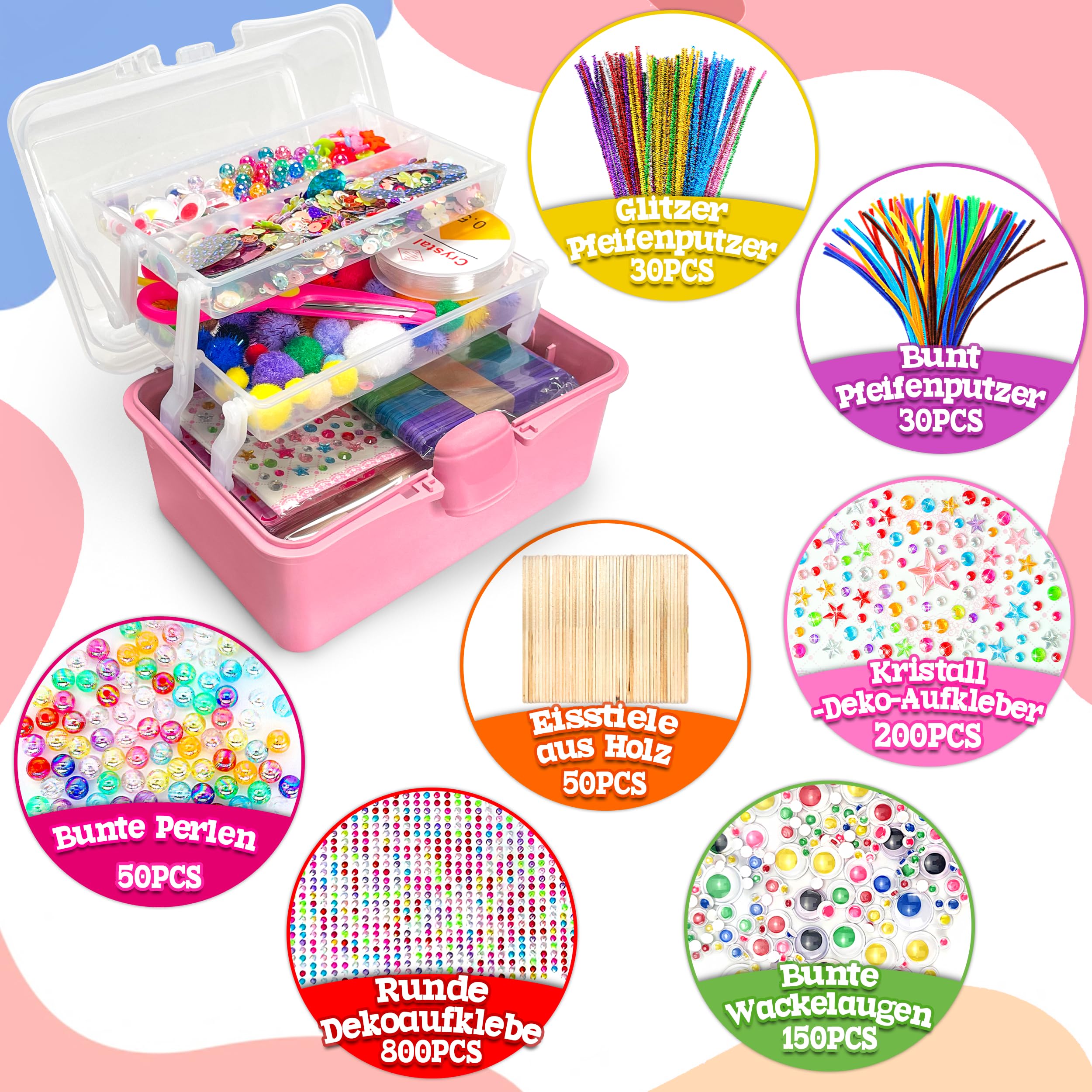 LINAYE Zestaw 2500 Sztuk do Majsterkowania, Walizka dla Dzieci, Materiały do Czyszczenia Fajek, Pomponów, Scrapbookingu, dla Chłopców i Dziewczynek