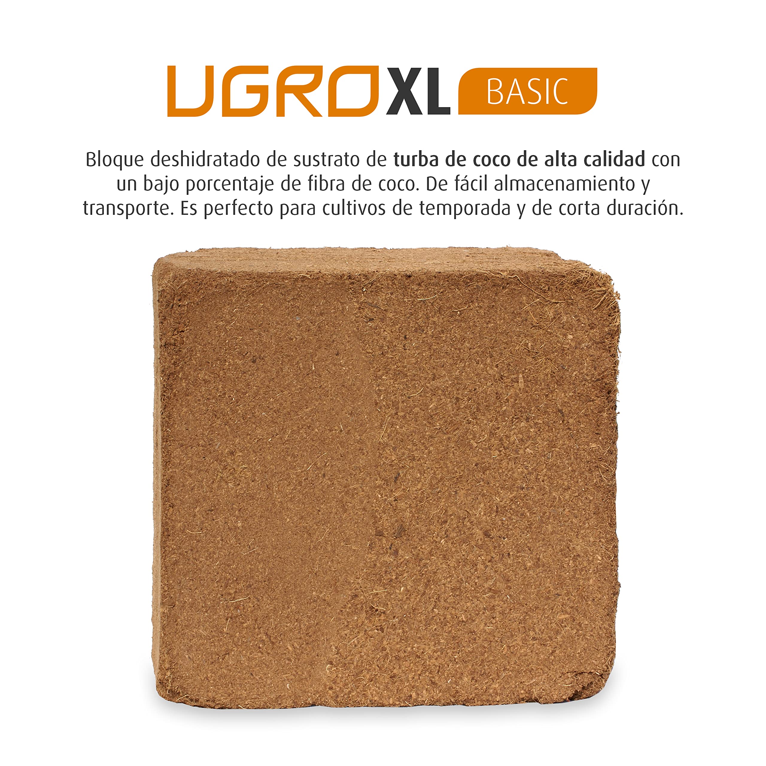 XL Basic - Sustrato de Coco, Bloque Comprimido con bajo Porcentaje de Fibra de Coco para Plantas y Huerto, 5 kg - 70 L (30x30x12 cm)