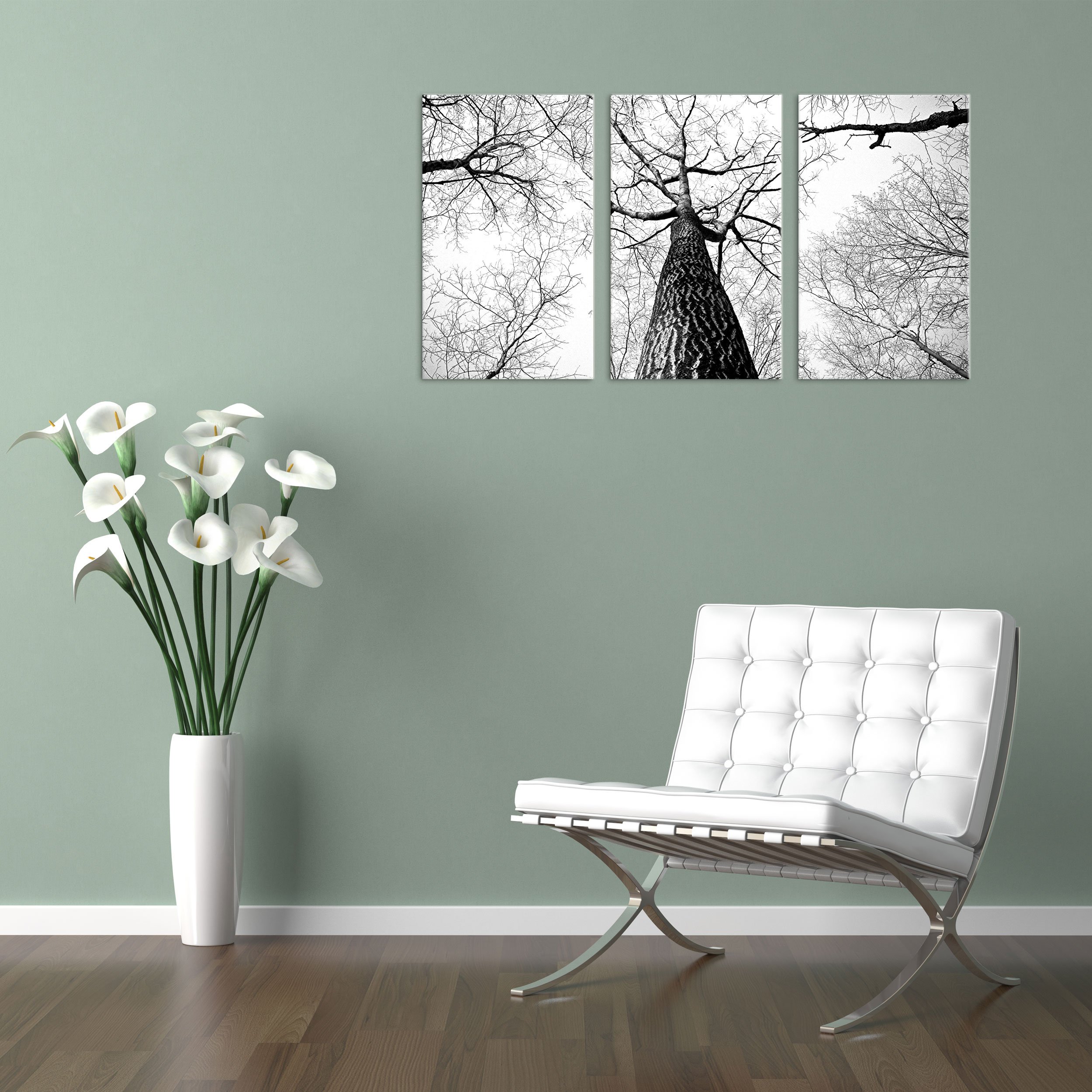 QUADRO SU TELA CANVAS - INTELAIATO - PRONTO DA APPENDERE - Alberi Foresta Bianco e Nero - Paesaggio Natura Panorama - 100x50cm (cod.4356)