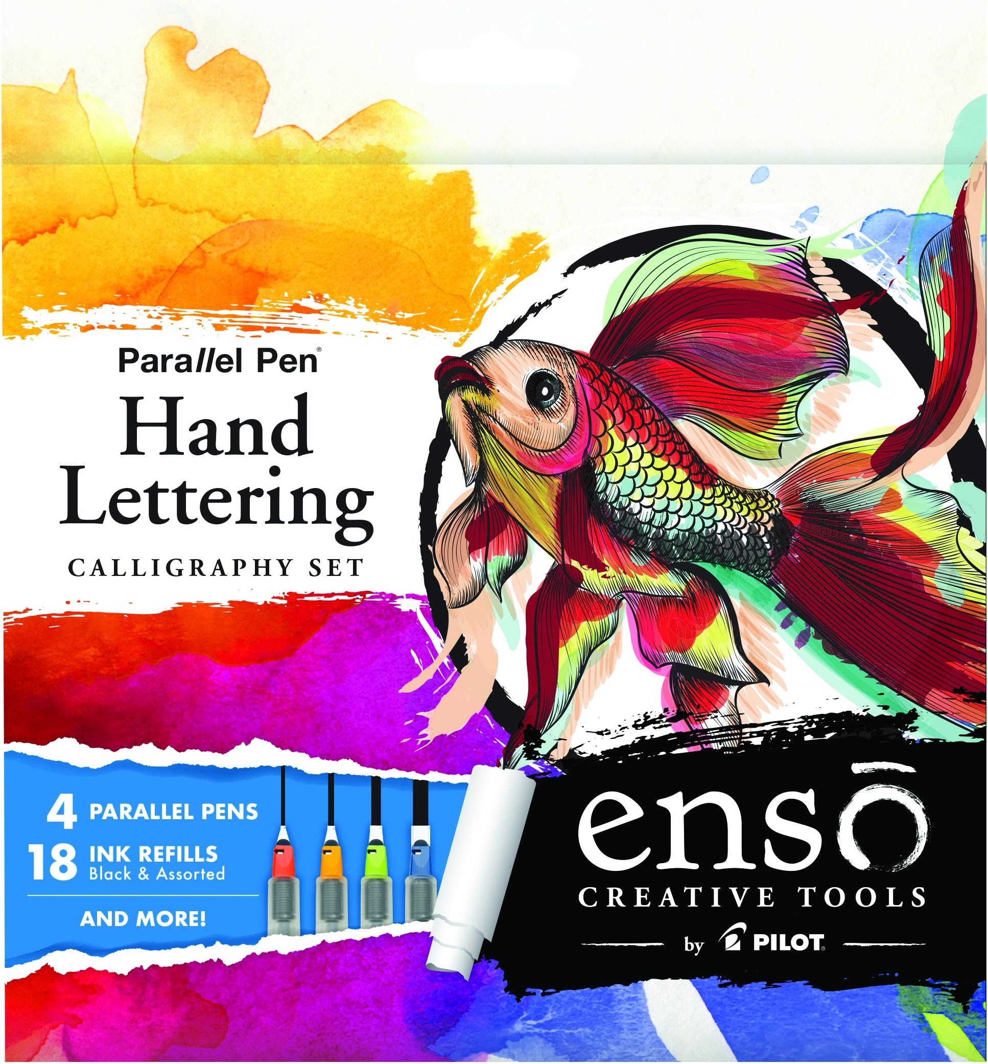 PILOT Enso Parallel Pen Hand Lettering Calligraphy Set - Amazon Exclusive Kit!; 4 Nib sizes (1.5mm, 2.4mm, 3.8mm, 6.0mm) Calligraphy, Hand Lettering or Whatever Your Muse Inspires (10678)
