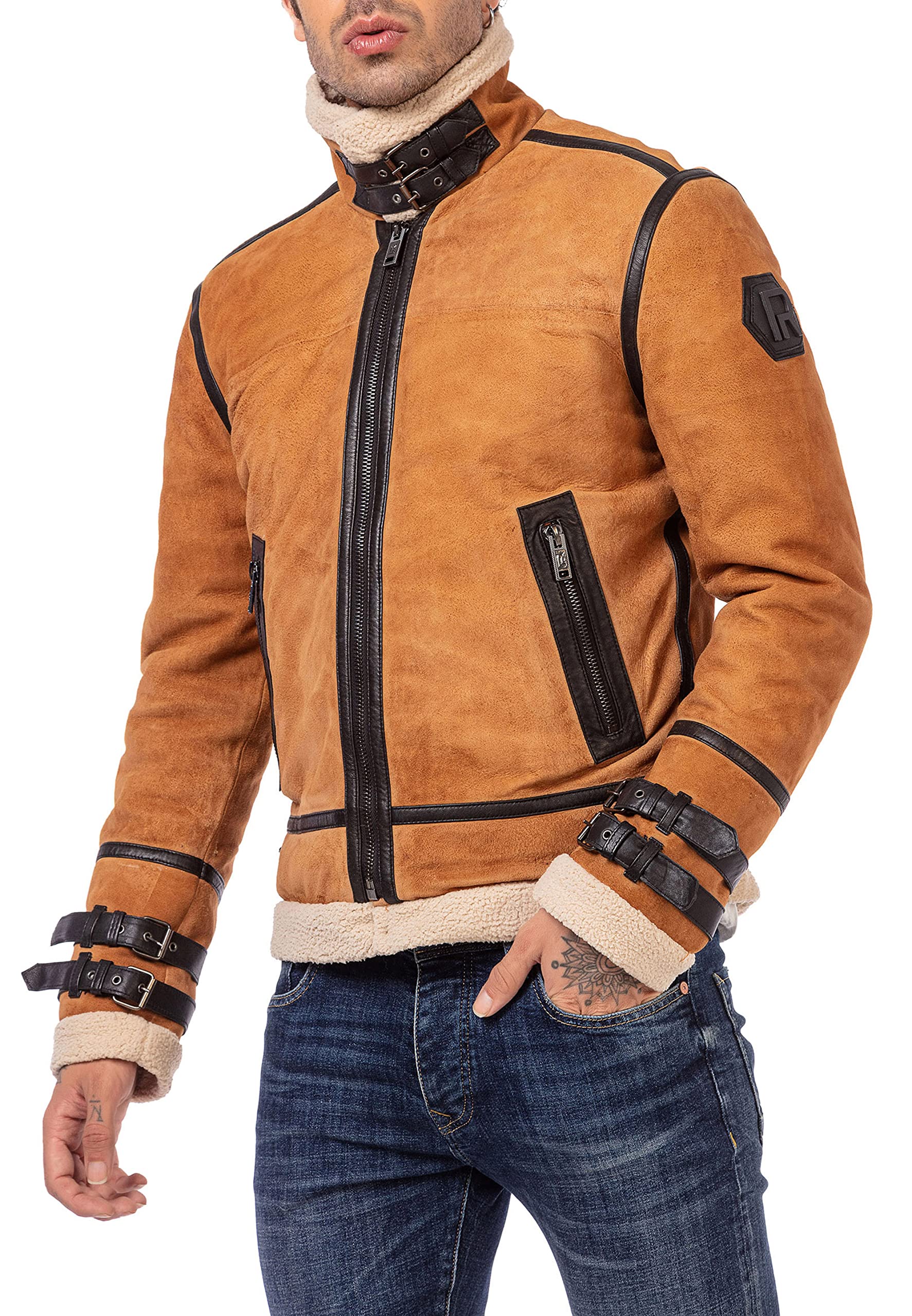 RED BRIDGE Chaqueta de cuero para hombre Forrada con pelo sintético