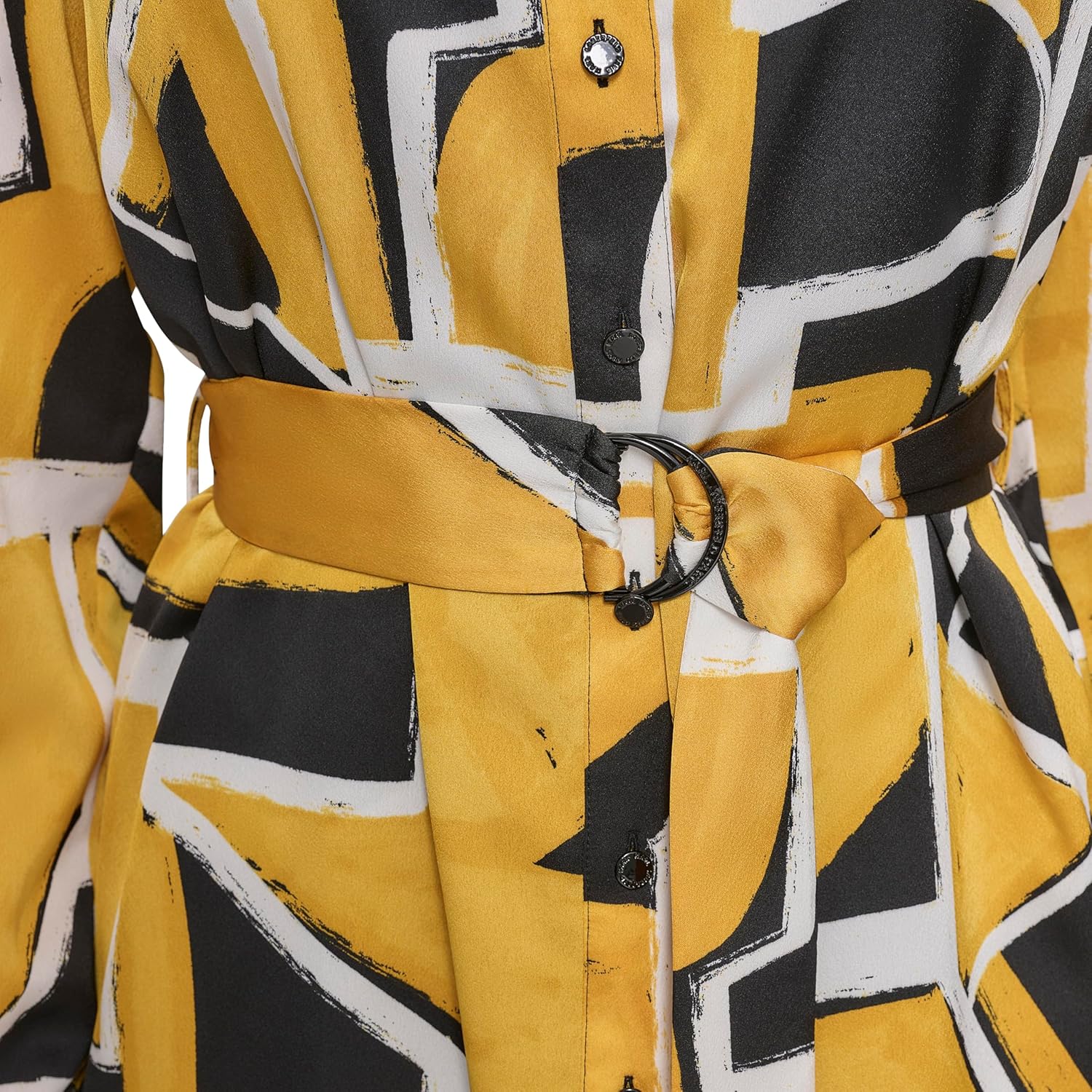 Karl Lagerfeld Womens Button Front Silky Crepe Abstract Printed Satin Shirt Dress - Image 6