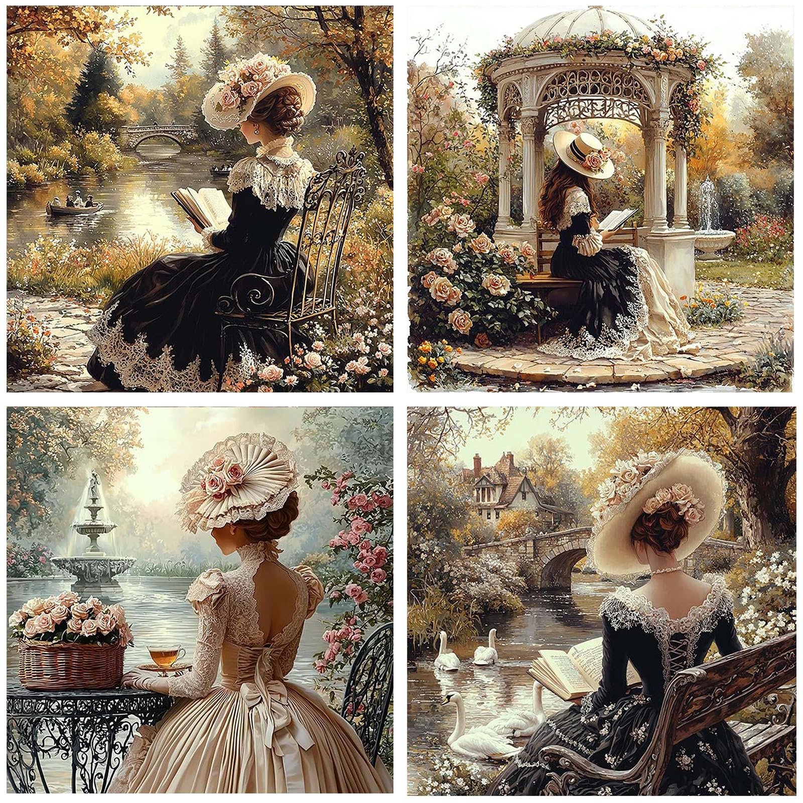 Poetrydraw Girls Multicolor 4Pcs Full Diy 5D Round Drill Diamond Art Painting Gem Art Home Decor 30X30cm (5)