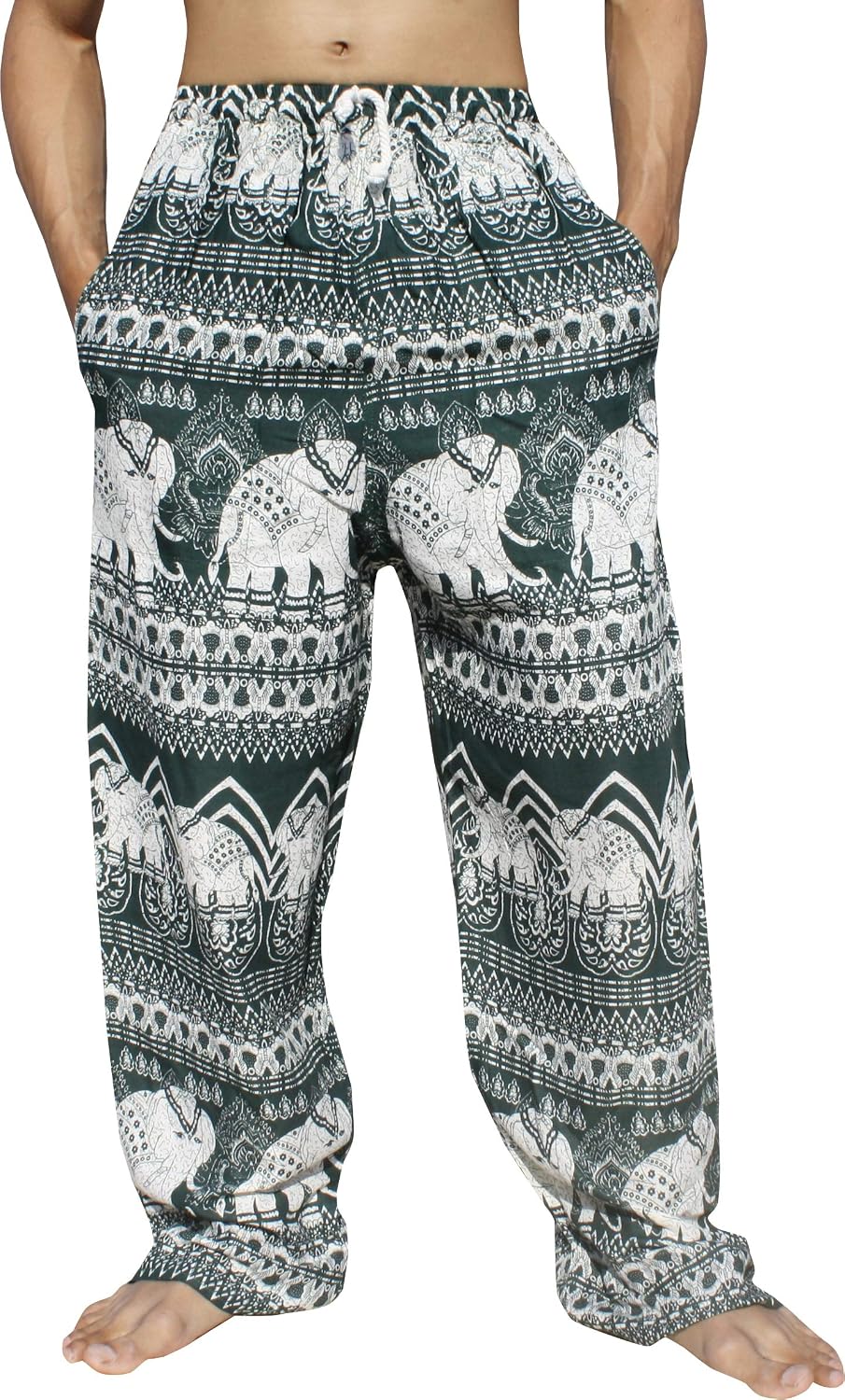 RaanPahMuang Mixed Art Print Rayon Side Pockets Straight Leg Cargo Pants