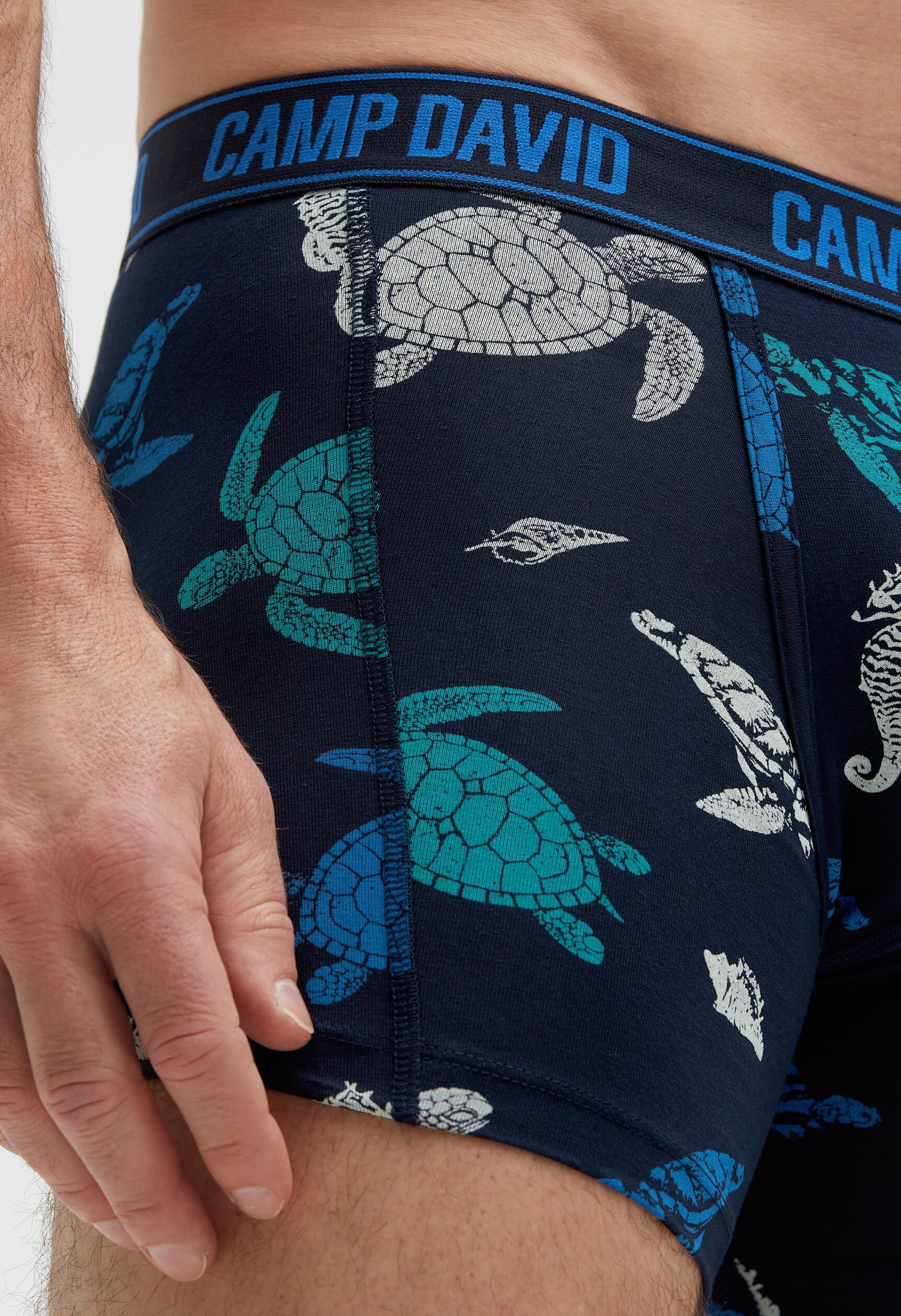 Camp David Herren Boxershorts 2er-Pack, Baumwoll-Stretch mit All Over Print und elastischem Logobund, Oeko-TEX Zertifiziert